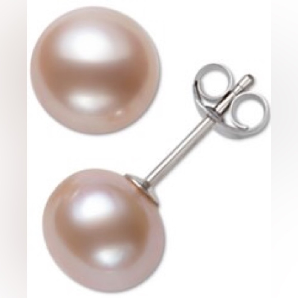 Cultured Freshwater Button Pearl Stud Earrings - Pink